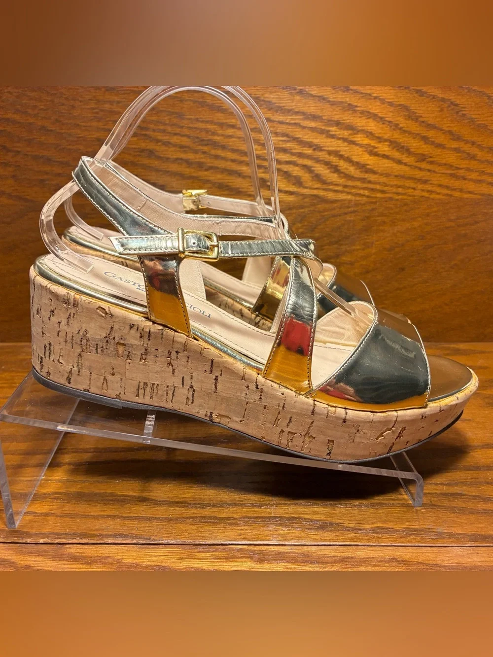 Gastone Lucioli ITALY MADE Metallic Gold Cork PlatformWedge Sandals EU 41 US 10